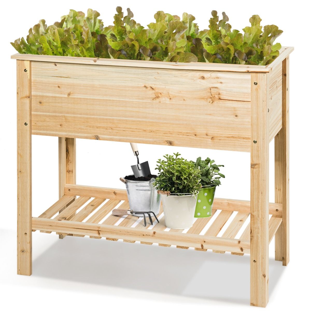 Holz-Pflanzgefäß Hochbeet mit Aufbewahrungsregal, 92 × 41 × 81 cm