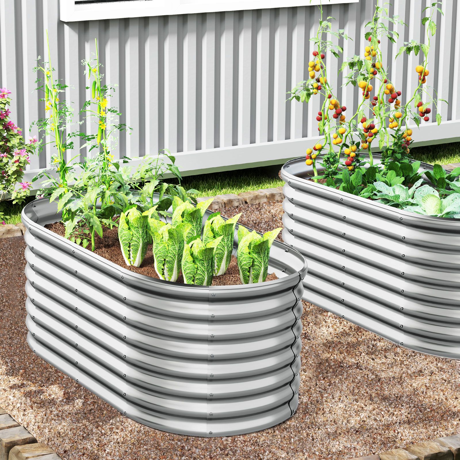 Metall-Hochbeet oval mit offenem Boden, 165 × 80 × 60 cm