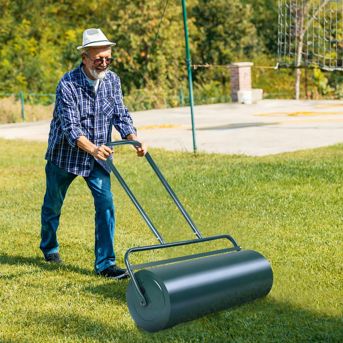 Rasenwalze 90 cm – Handwalze mit 63 L Fassungsvermögen, aus Stahl, grün