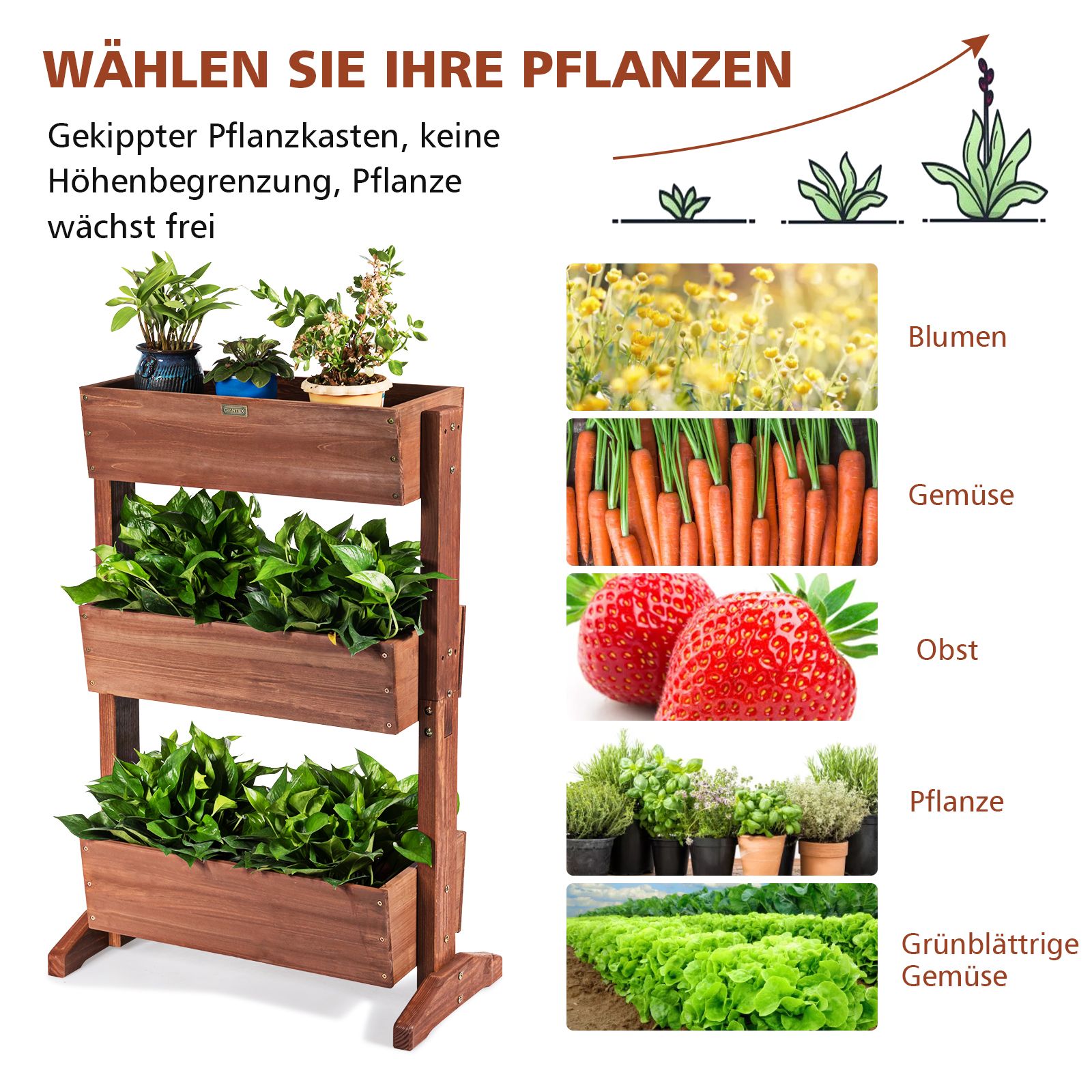 3-stufiges hölzernes Blumenregal / Blumentreppe 71 × 38 × 105 cm – Braun