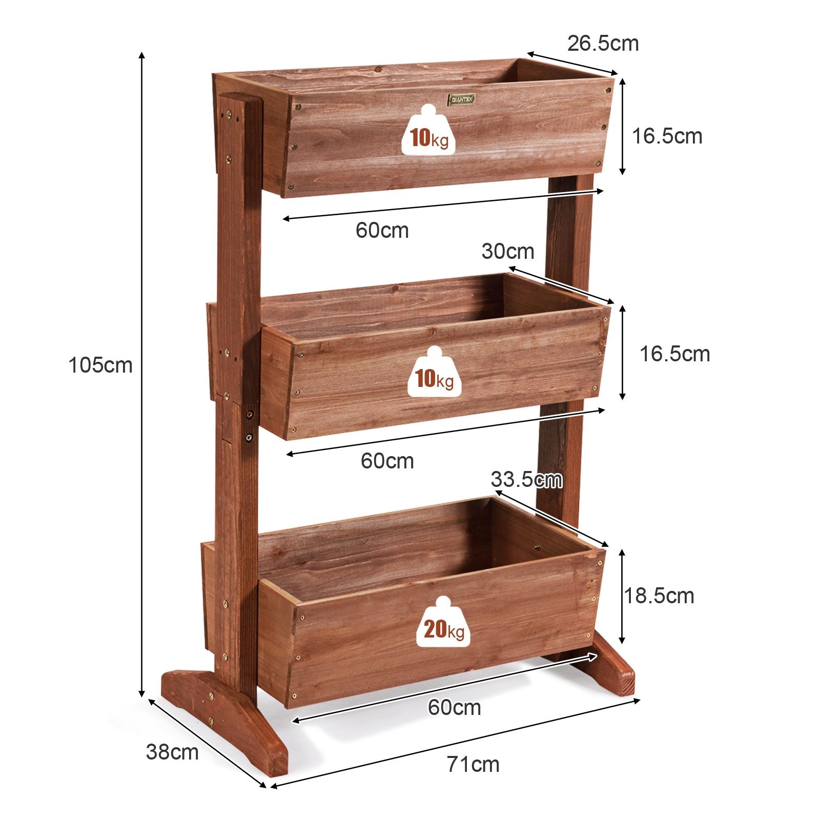 3-stufiges hölzernes Blumenregal / Blumentreppe 71 × 38 × 105 cm – Braun
