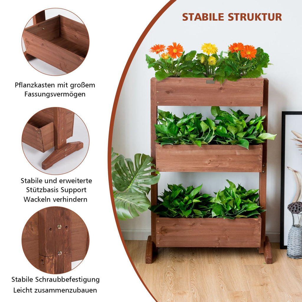 3-stufiges hölzernes Blumenregal / Blumentreppe 71 × 38 × 105 cm – Braun