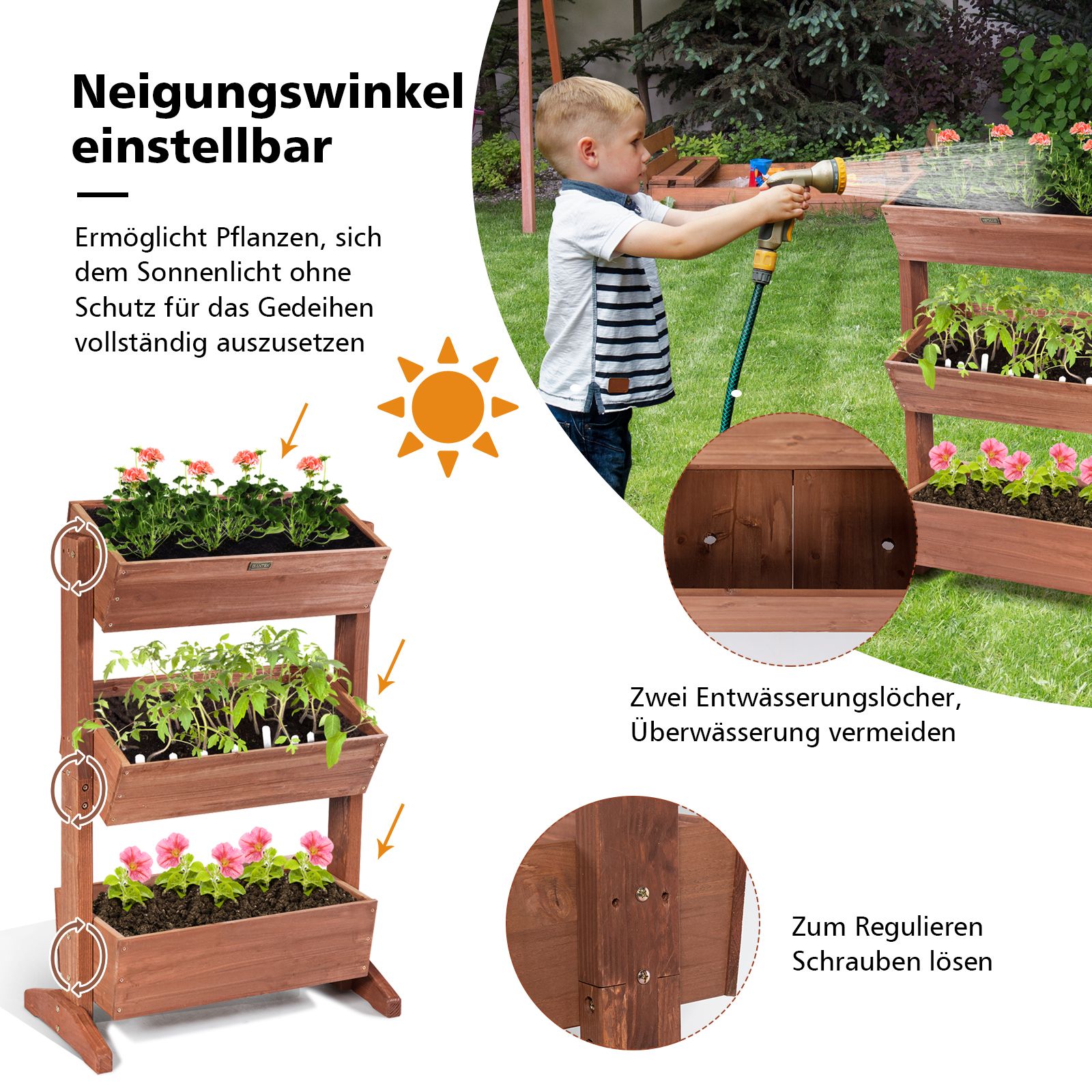 3-stufiges hölzernes Blumenregal / Blumentreppe 71 × 38 × 105 cm – Braun