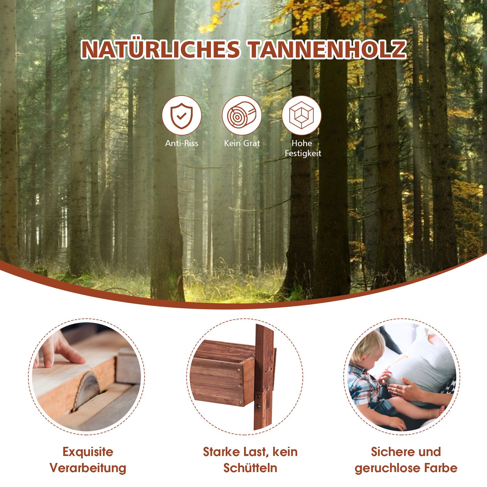 3-stufiges hölzernes Blumenregal / Blumentreppe 71 × 38 × 105 cm – Braun