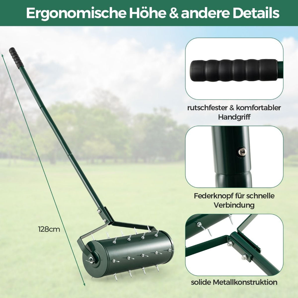 Manueller Rasenlüfter mit 27 Spikes & befüllbarer Trommel