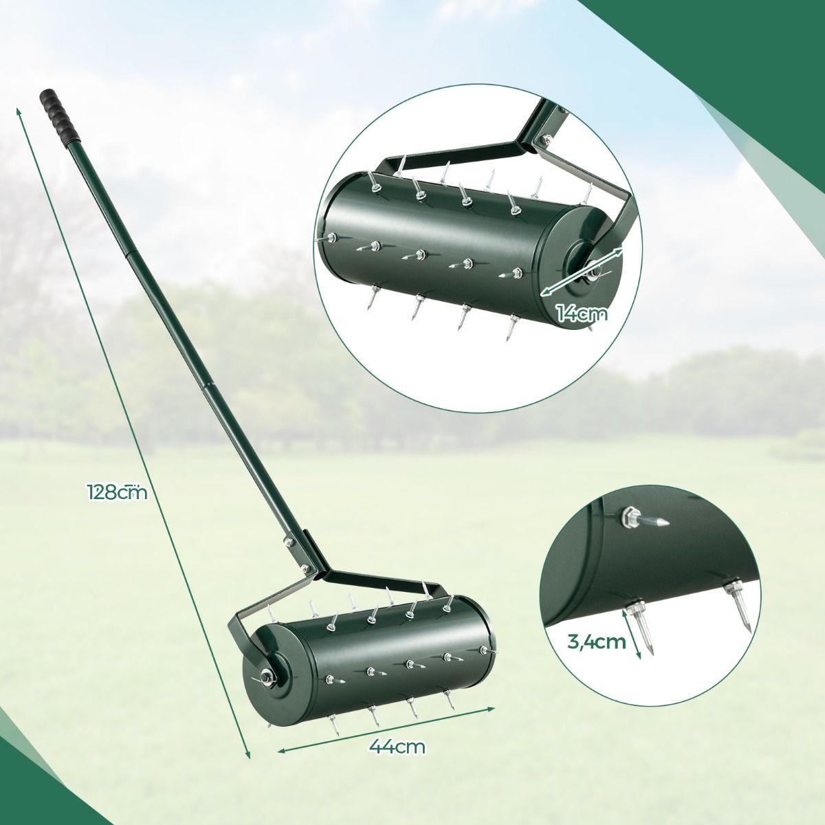 Manueller Rasenlüfter mit 27 Spikes & befüllbarer Trommel